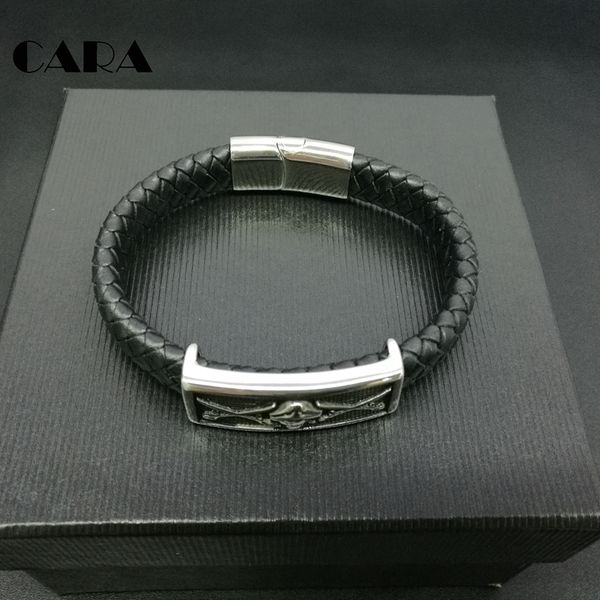 

bangle 2021 pirate 316l stainless steel men leather cord bracelet&bangle black color bracelet for wristband cara0051