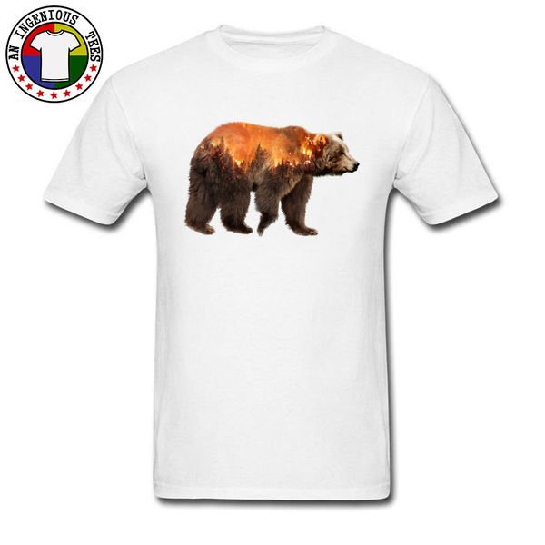 

100% cotton men tee shirt california bear escape from mountain fire 3d printed t shirt new arrival crew neck sweatshirt summer