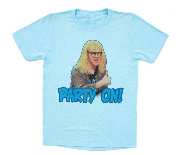 

взрослый синий комедия фильм уэйна world гарт party on цветное face t-shirt tee streetwear tee shirt