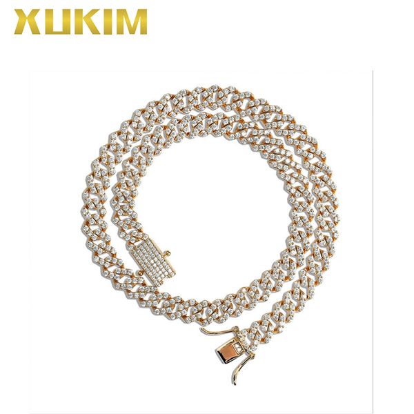 

ch110-g xukim jewelry gold rhombus iced out cuban chain hip hop rose giold chain necklace, Silver