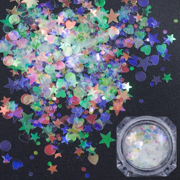 

nail glitter ab chameleon color sequins paillette flakes uv gel polish mix star heart round beauty nails tip art decoration, Silver;gold