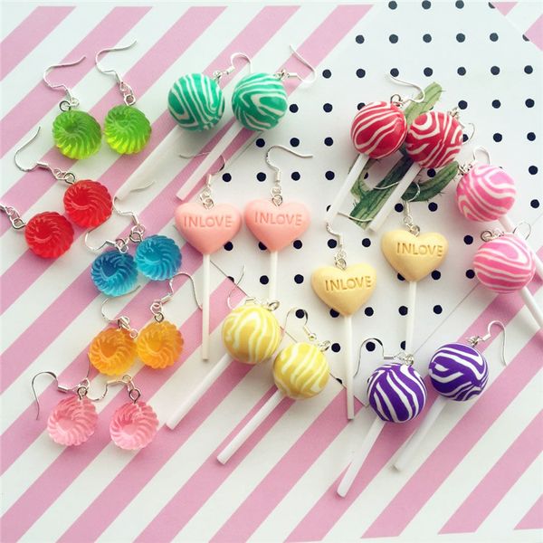 

dangle & chandelier kawaii pink simulation lollipop earrings candy polymer clay cabochons flatback earring for women cute birthday gift, Silver