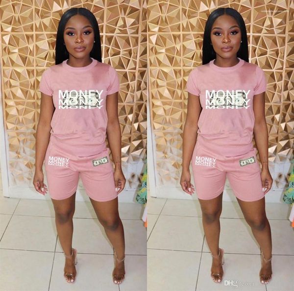 

sleeve pullover feamle tracksuits fashion casual clothing womens summer dollar print 2pcs suits crew neck short, Gray