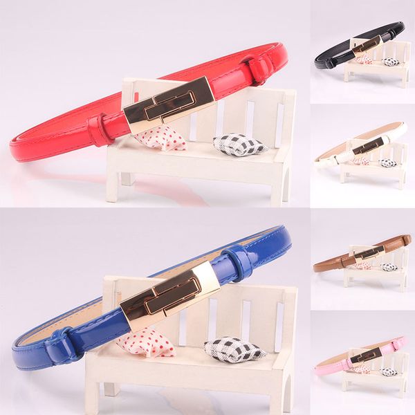 

new fashion women's skinny leather belt solid color waist or hips thin candy color waistband cummerbund ladies and girls, Black;brown
