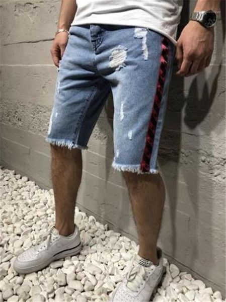 

short jeans summer new light blue designer holes ribbon jean pants mens pencil jeans trousers designer washed mens, White;black