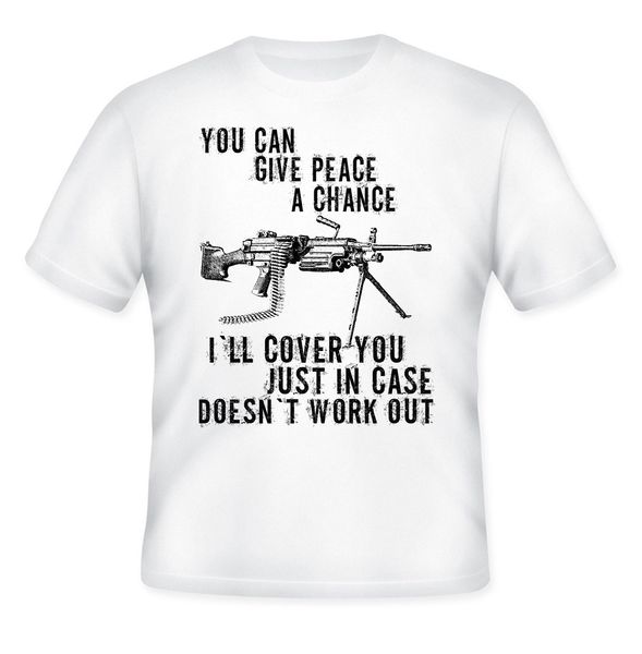 

2019 new summer cool t-shirt machine gun peace - new white cotton tshirt