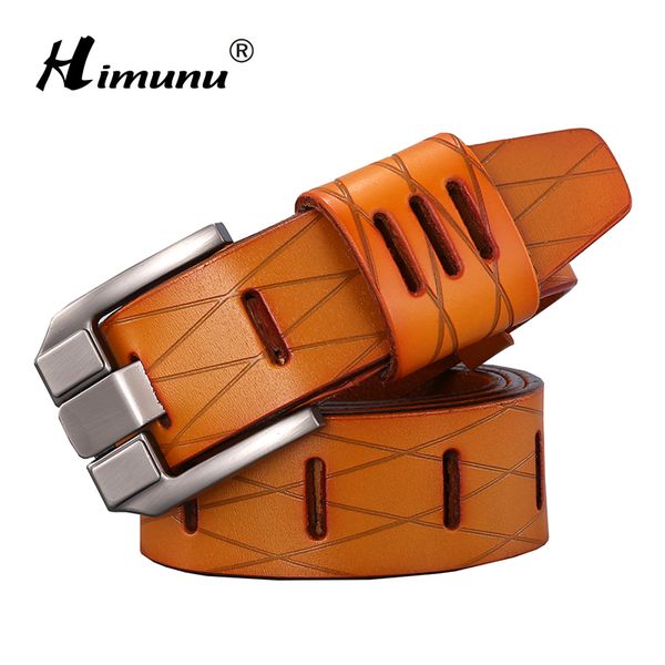 

belts [himunu] cowskin genuine leather men's belt brand for man pin buckle jeans vintage design accessories, Black;brown