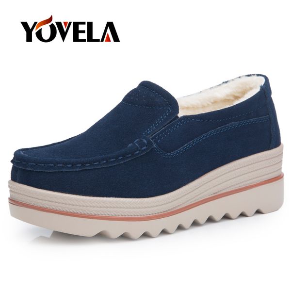 

women fur warm suede slip on flats loafers ladies flat platform leather casual shoes moccasins comfortable shoes 42, Black