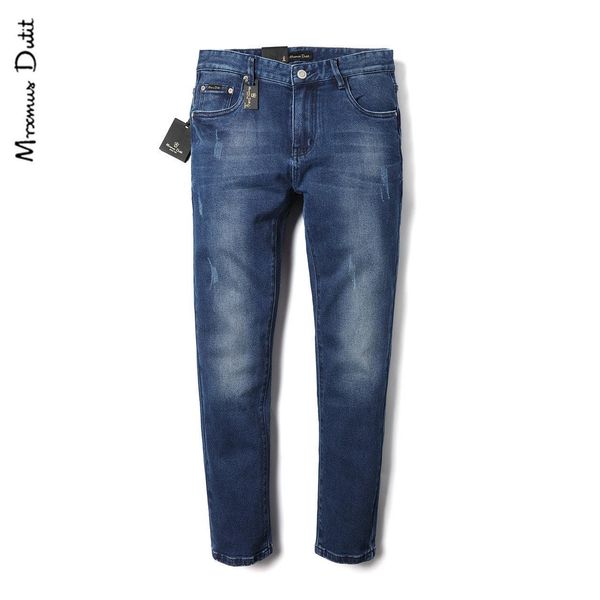 

2020 honey comb md009 dark blue spring and autumn classic nostalgic men s micro-elastic fashion small straight jeans