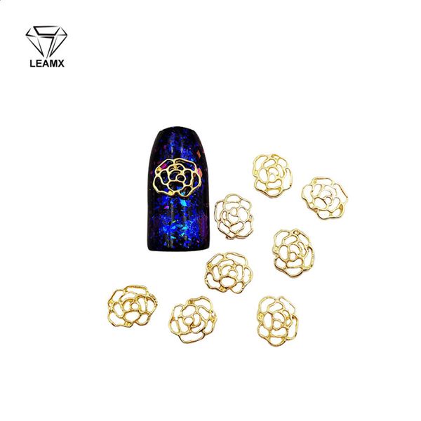 

nail art decorations 50 pcs/bag decoration sticker 3d hollow shape sparkling rose manicure decorative charm alloy stickers, Silver;gold