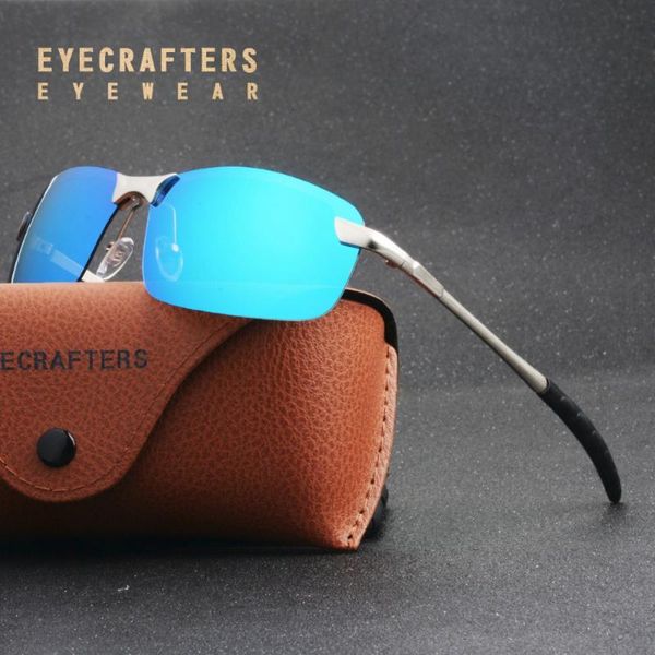 

blue mens uv400 polarized sunglasses sports driving mirrored sunglasses rimless metal glasses eyewear 3043dm, White;black
