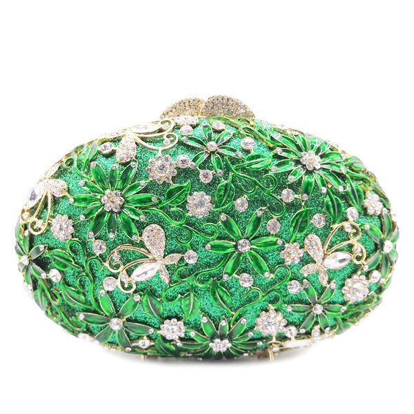 

women green flower clutch purse crystal evening party bags hollow hard case wedding clutches purses bridal rhinestones handbags