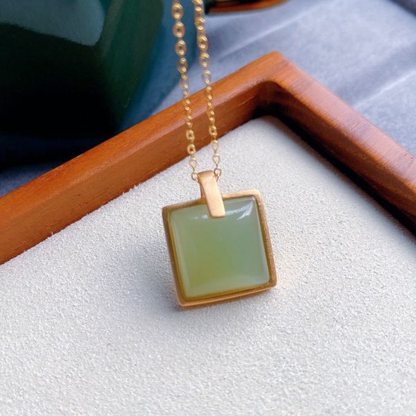 

pendant necklaces square senior necklace inlaid green semi-precious stone female classic simple gift s925, Silver