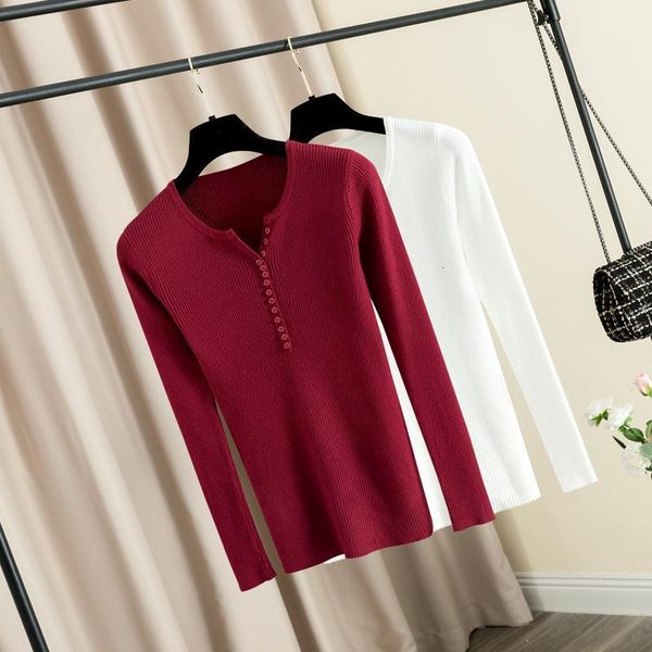 

women basic sweater o neck pullovers with buttons slim fit comfy elegant female knitwear pull femme 2020 autumn, White;black