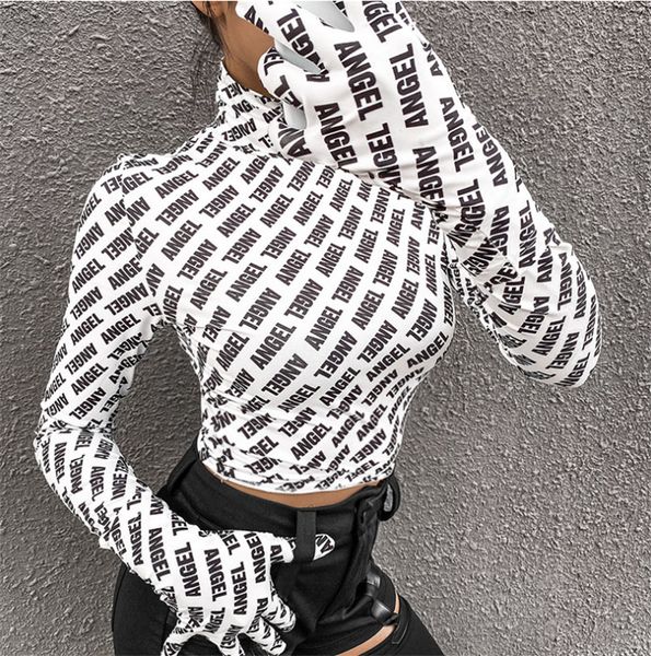 

женщина толстовка с длинным рукавом одежда водолазка пуловер топы с перчатками letters рубахой осенью зима модой тонкого streetwear ly912, White