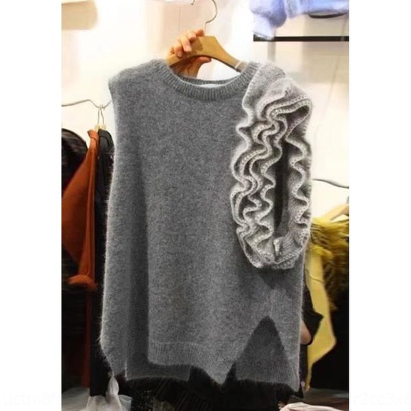 

dongdaemun 2020 autumn new coatcoat coat women's clothing korean style stitching ruffled pullover knitted women's outer wear sleev, White;black
