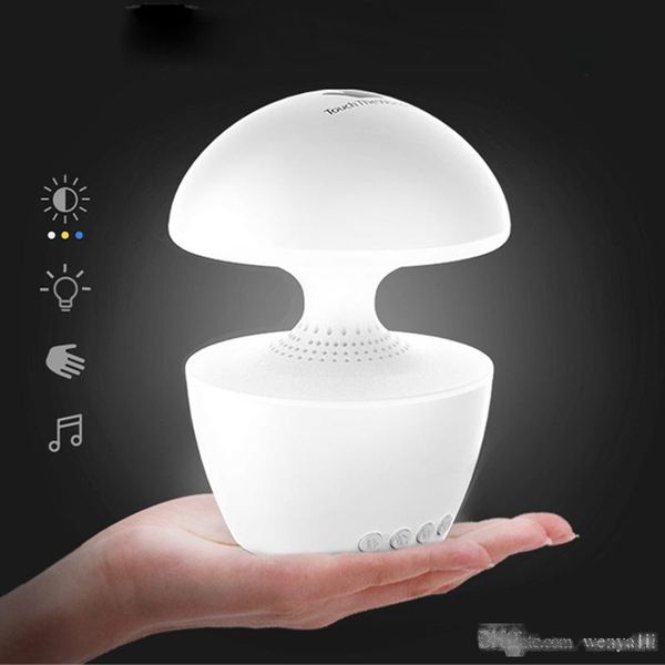 

mini led bluetooth speaker for phone computer handssubwoofer touch night light portable wireless speaker tri color mushroom