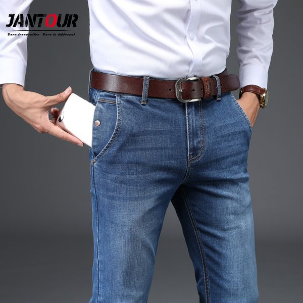 

jantour марка мужская мода джинсы бизнес повседневный stretch джинсы классические брюки противоугонная карманные джинсовые брюки мужчина син, Blue