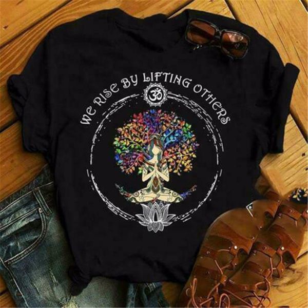 

yoga girl yoga tree we rise by lifting others ladies t-shirt cotton s-3xl casual print fashion tee shirt