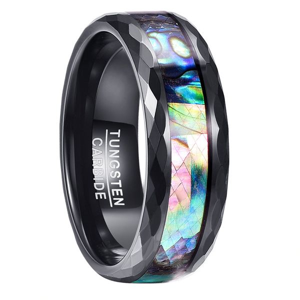 

nuncad brand 8mm abalone shell polished black faceted tungsten carbide rings wedding bands size 5-14 men's jewelry, Silver