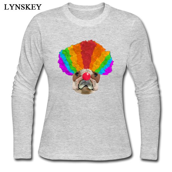 

lynskey women t shirt new unique shirt summer autumn 100% cotton crew neck long sleeve personality bulldog clown sweatshirt