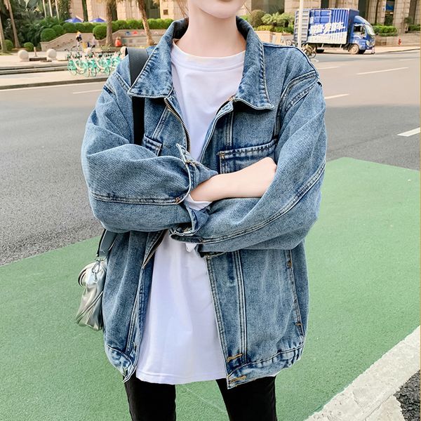 

women's jackets 2021 spring and autumn jeans coat loose bf style retro all-match top, Black;brown