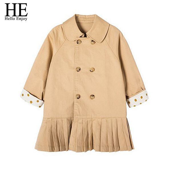 

he hello enjoy children clothing coats pleated design trench girls' full sleeve coat jackets fashion trench coat kids windbreak, Blue;gray