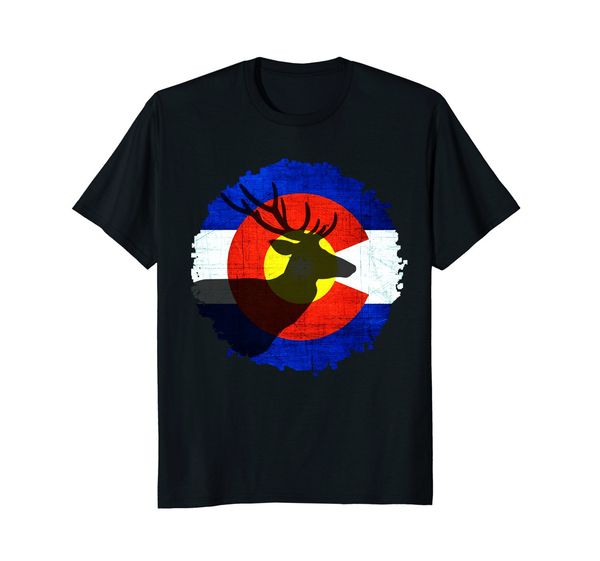 

2019 new summer slim tee shirt colorado flag t-shirt with deer huntings design