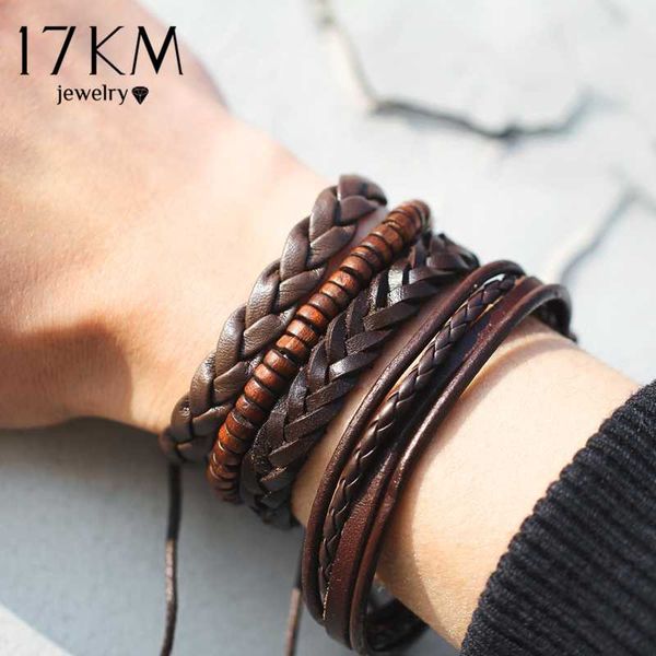 

17km vintage multiple charm bracelets set for men woman fashion wristbands leather bracelet bangles party jewelry wholesale, Golden;silver