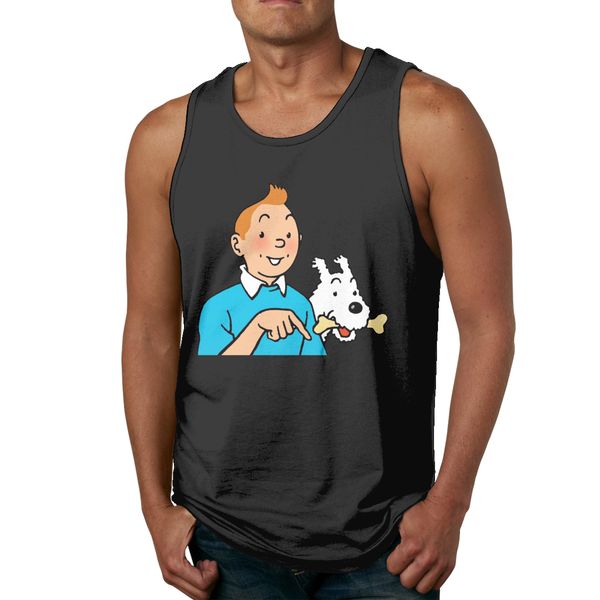 

retro stylish tintin and snowy 100% cotton tank o-neck sleeveless vest