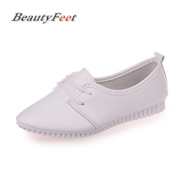 

beautyfeet 2020 spring new leather women shoes casual leather shoes for women flat ladies lace up loafers zapatos mujer, Black