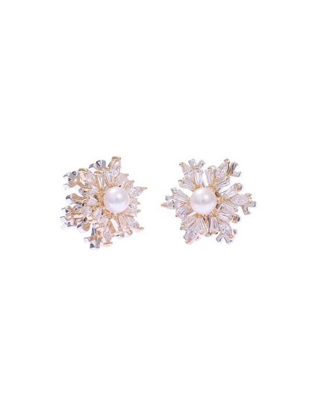 

fashion simple inlay snowflake cubic zirconia rotate stud earrings jwelry for women 925s needle party wedding birthday, Golden;silver