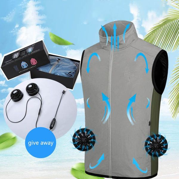 

usb fan cooling hiking vest fishing cycling vest air conditioning work outdoors quick cooling summer men/women, Gray;blue