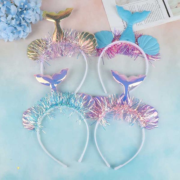 

2020 glittered mermaid tail headband hair accessories mermaid christmas party decor gift for kids hairband, Slivery;white