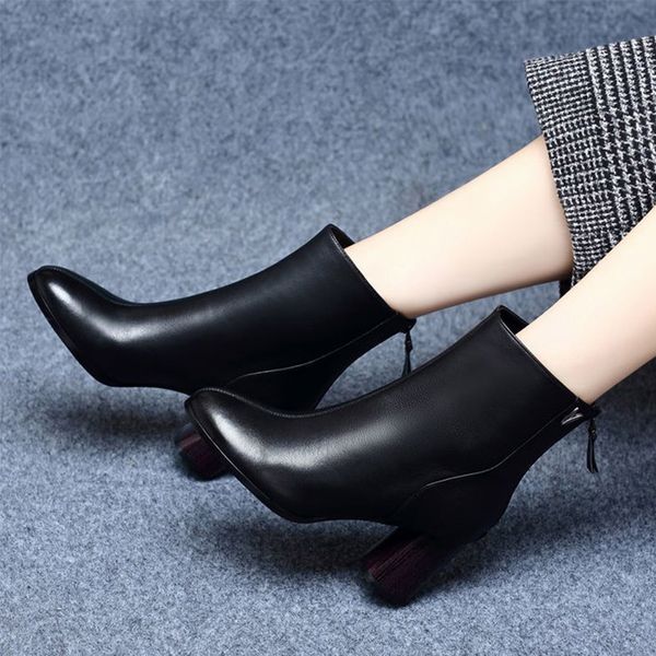 

woman ankle boots ladies pu leather zipper comfortable black short boot women chunky heel casual winter warm shoes autumn new