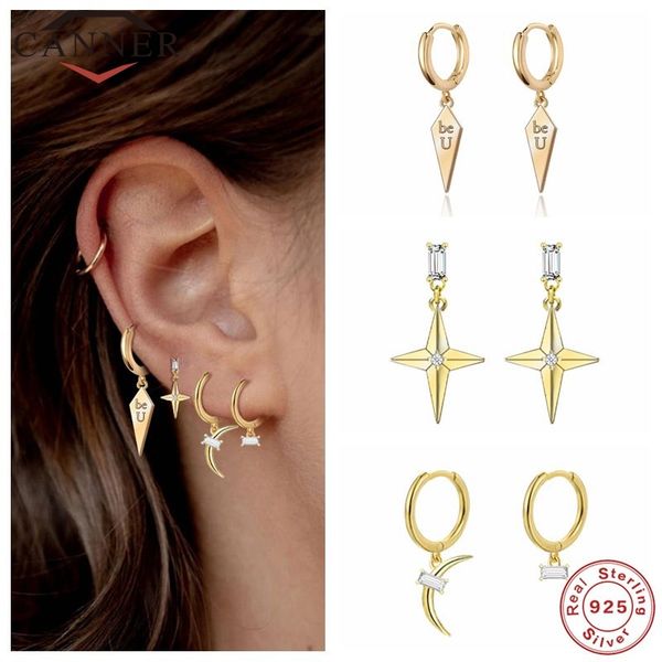 

hoop & huggie canner special design 925 sterling silver earrings for women star moon&be you piercing earring earings jewelry pendientes, Golden;silver