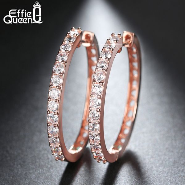 

effie queen new fashion stellux austrian zircon studded round hoop earrings trendy hollow backs women earrings doe143, Golden;silver