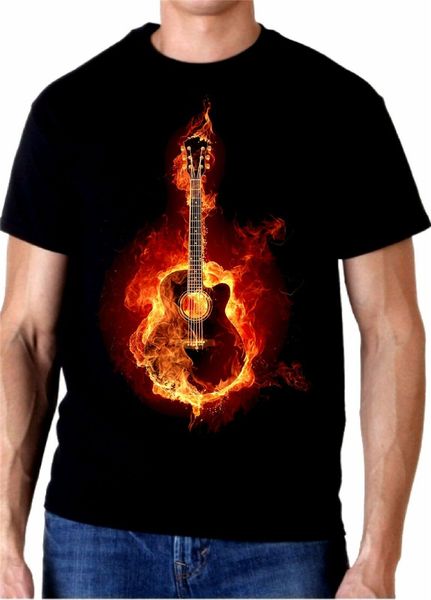 

acoustic fire guitar t shirt 100% cotton tee by bmf apparel summer tee shirt