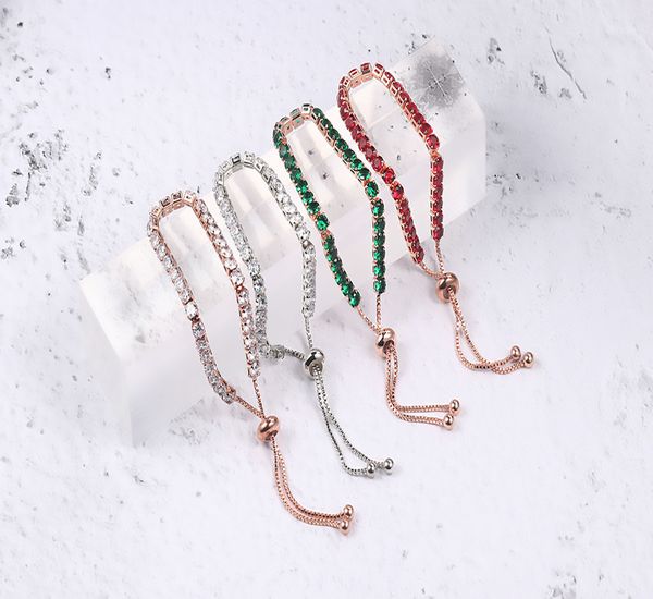 

european and american selling new fashion 2.5mm round zircon single row full diamond crystal bracelet natural stone square color zircon, Black