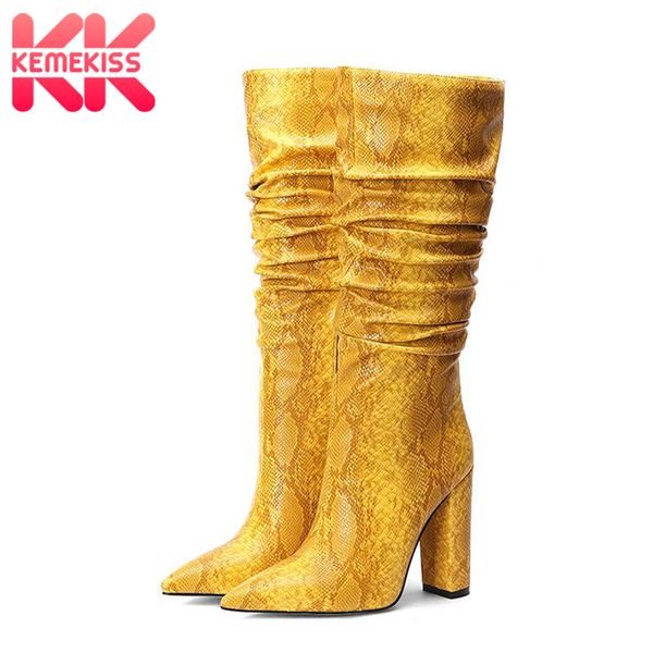 

boots kemekiss women knee high fashion winter warm shoes female  colors snakeskin print footwear size 34-45, Black