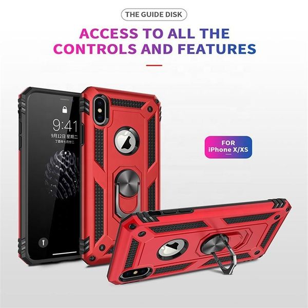 

phone case hybrid kickstand shockproof case silicone bumper cover for samsung note 10 s10 s10e s9 plus a50 a70 metal ring case