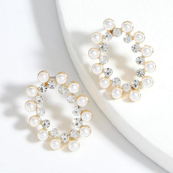 

dvacaman ретро модные симулированные жемчужные серьги обруча для женщин bling rhinestone statement серьги оптовые ювелирные изделия рождеств, Golden;silver