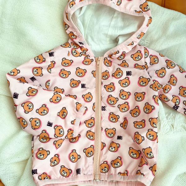 

baby girls and boys hooded clothes toddler kids cartoon bear sunscreen jackets children outerwear zipper coats, Blue;gray