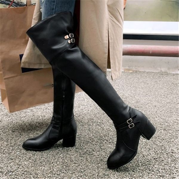 

boots pxelena large size 34-45 punk rock gothic combat women over the knee thigh high riding knight shoes ladies, Black