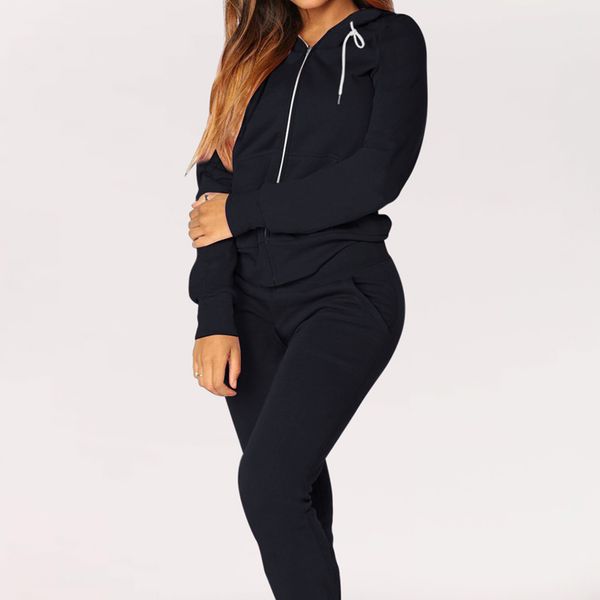 

женская спортивный костюм set теплый запуск беговая sportwear пот костюм мода два piece set беговая femme zipper top, White;black