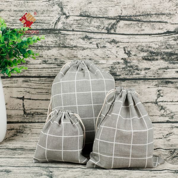 

simple black and white grid cotton linen dust bag office table decoration clothes organiser household toys storage bags