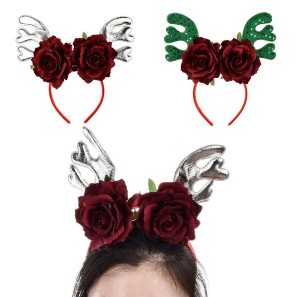 

christmas headband reindeer antler elk rose xmas tree head hoop party decoration, Slivery;white