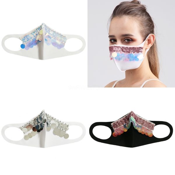 

sipping fasion bling bling sequin protective mask dustproof wasable windproof reuse mask elastic earloop mout mask#666#195, Black