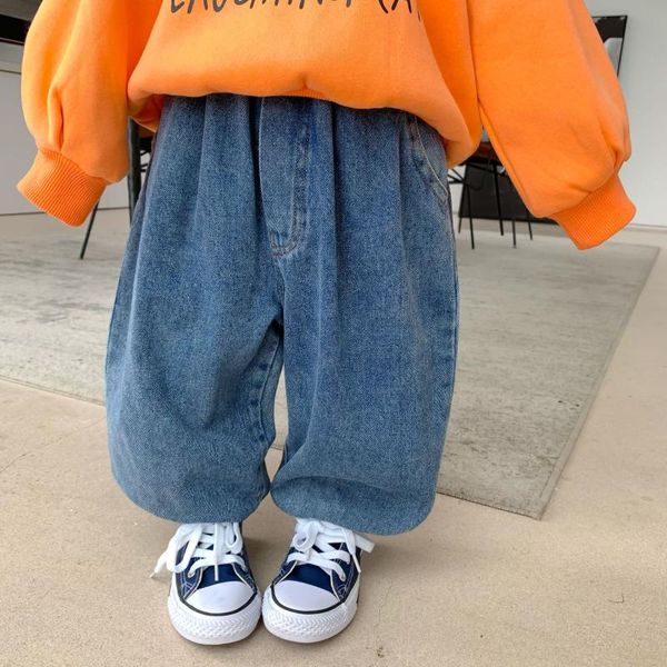 

korean style fashion girls loose bloomers for girls autumn oversized wide leg denim pants, Blue