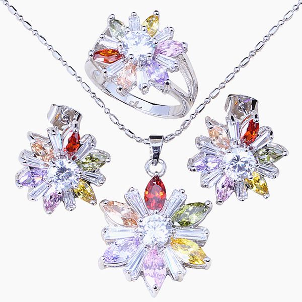 

sell noblest cubic zircon silver colour earrings necklace set t034
